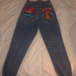 Hollister high rise paper bag mom jean handpainted